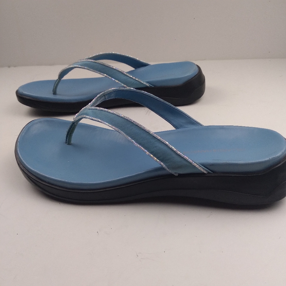 Hillard and Hansen light blue thong flip flop beaded embellished size 11